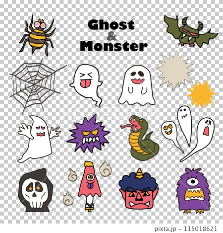 Not too scary: ghosts and monsters - hand-drawn illustration set Not too scary: ghosts and monsters - hand-drawn illustration set 115018621