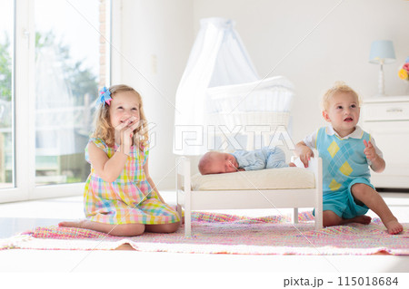 Kids play with newborn baby brother 115018684