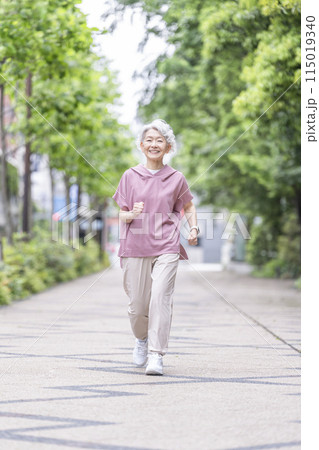 ウォーキングをするシニア女性 115019340