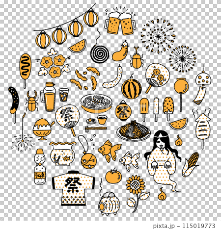 シンプルでかわいい「日本の夏」イラストセット(2色) シンプルでかわいい「日本の夏」イラストセット(2色) 115019773