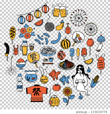 シンプルでかわいい「日本の夏」イラストセット（カラフル） 115019774