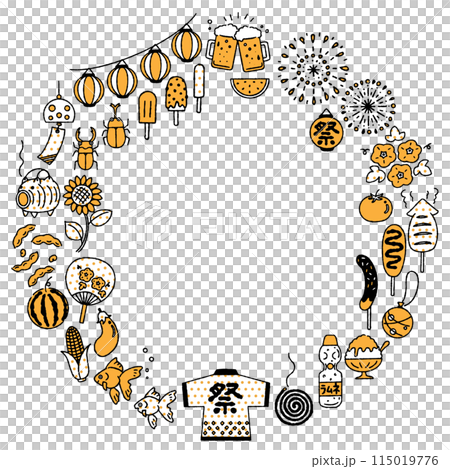 可愛的日本夏季插畫圓形框架(2 種顏色) 可愛的日本夏季插畫圓形框架(2 種顏色) 115019776