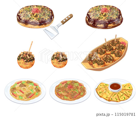 粉もん料理のセットイラスト 115019781