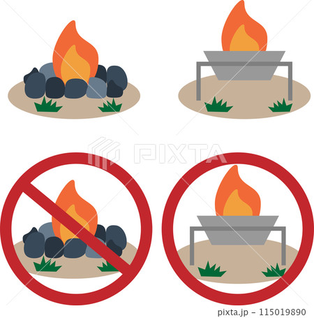 直火と焚火台を使ったイメージのアイコン素材セット 115019890