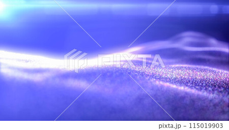 Purple energy glowing magic waves from particles of lines with light rays. Abstract background 115019903