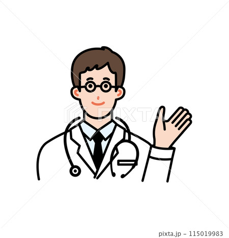 案内する白衣の若い男性医者 115019983