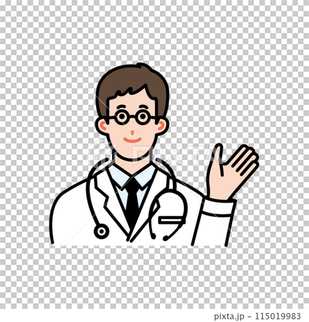 案内する白衣の若い男性医者 115019983