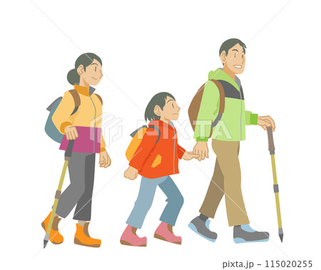アウトドアを楽しむ親子のイラスト アウトドアを楽しむ親子のイラスト 115020255