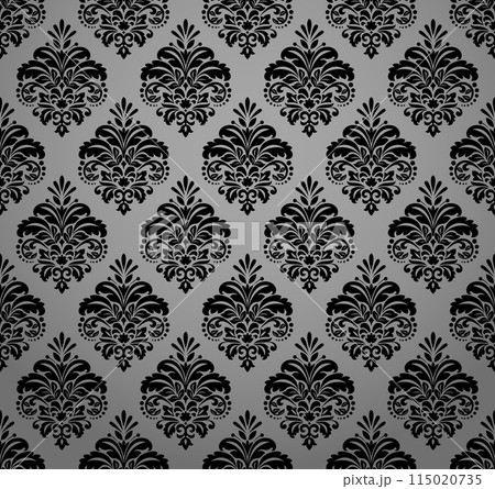 Floral pattern. Vintage wallpaper in the Baroque style. Seamless vector background. Gray and black ornament for fabric, wallpaper, packaging. Ornate Damask flower ornament 115020735