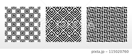 Geometric set of seamless black and white patterns. Simple vector graphics. 115020760