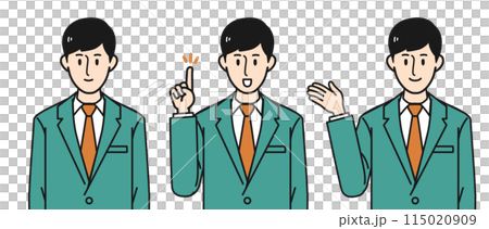 [Perfect for guidance/explanation] Illustrations of upper body of male business person in different poses 115020909