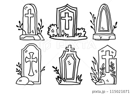A set of six gravestones with crosses on them A set of six gravestones with crosses on them 115021071
