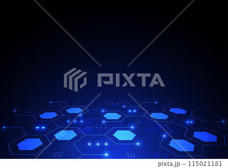 Abstract technology blue hexagons pattern background for Network connection concept with mesh dots and lines innovation. Vector illustration 115021181