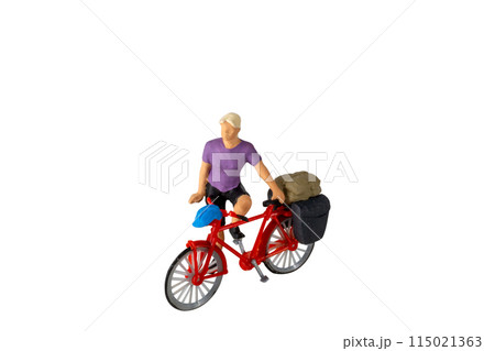 Miniature people ,Cyclist isolated on white background with clipping path 115021363