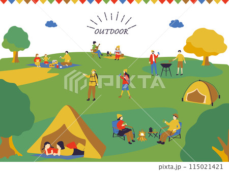 アウトドアを楽しむ人々 115021421