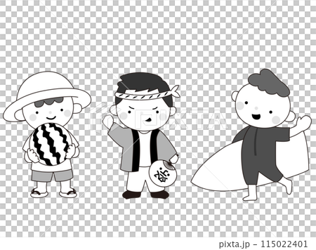 Summery boy full body illustration, monochrome 115022401
