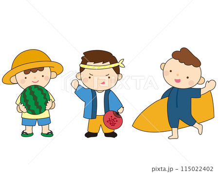 夏っぽい男の子の全身イラスト、カラー線あり 115022402