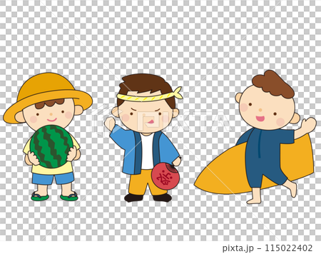 夏っぽい男の子の全身イラスト、カラー線あり 115022402