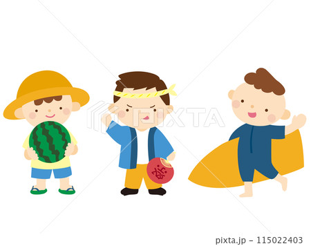 夏っぽい男の子の全身イラスト、カラー線なし 夏っぽい男の子の全身イラスト、カラー線なし 115022403