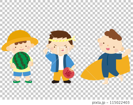 夏っぽい男の子の全身イラスト、カラー線なし 夏っぽい男の子の全身イラスト、カラー線なし 115022403