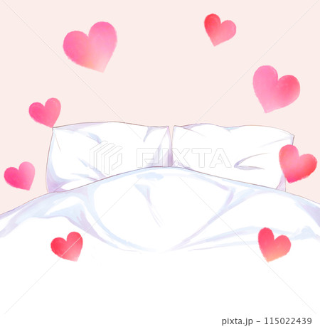 ダブルベッドの背景　ハート 115022439