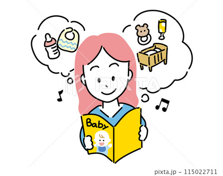 赤ちゃん雑誌を見る女性 赤ちゃん雑誌を見る女性 115022711