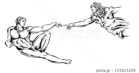 The Creation of Adam. Vector illustration. hand drawn on white background The Creation of Adam. Vector illustration. hand drawn on white background 115023200