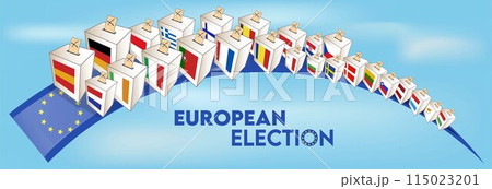 Box Urn on European flag. symbol set Collection on white background Box Urn on European flag. symbol set Collection on white background 115023201