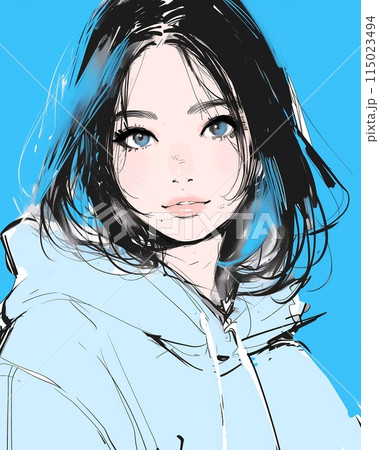 黒髪女性イラスト「AI生成画像」 115023494