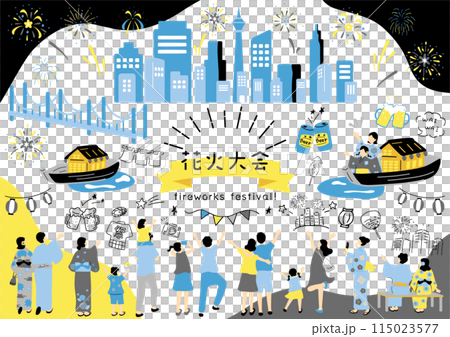 都心の花火大会を楽しむ人達 115023577