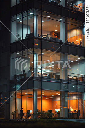夜のオフィスビルで残業する人々「AI生成画像」 夜のオフィスビルで残業する人々「AI生成画像」 115023874