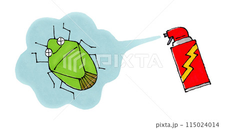 殺虫剤をかけられるカメムシ 115024014