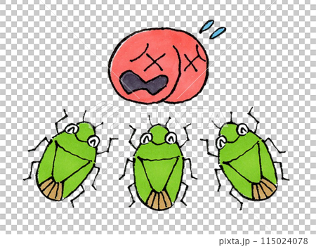 桃に集まるカメムシの集団(嫌がる桃) 桃に集まるカメムシの集団(嫌がる桃) 115024078
