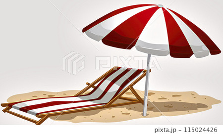 Beach relaxation - umbrella and lounge chair vector 115024426