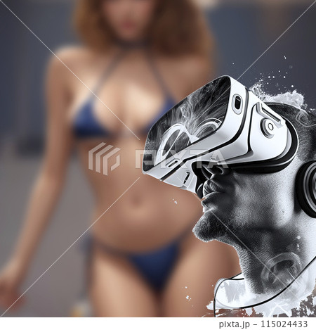 Person engages with vr technology, blurring the line between reality and digital illusion 115024433