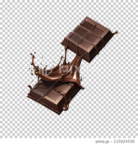Delicious chocolate bars with splash isolated on transparent background 115024530