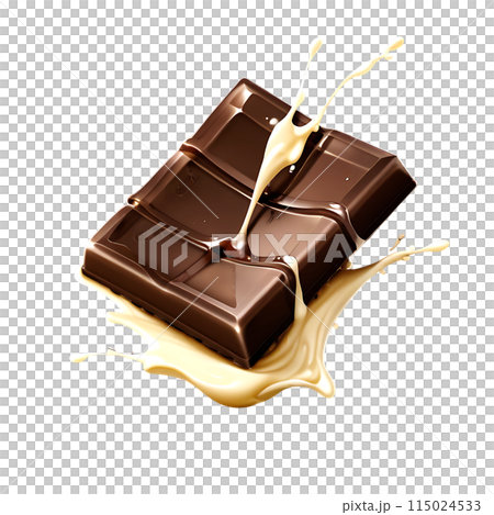 Delicious chocolate bars with splash isolated on transparent background 115024533