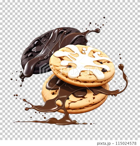 Delicious chocolate cookies isolated on transparent background. 115024578