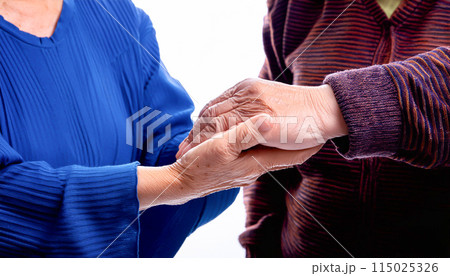 幸福な老夫婦　手を握る　手をつなぐ 115025326