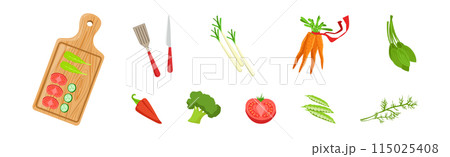 Organic Crop and Vegetable Ingredient for Culinary Vector Set Organic Crop and Vegetable Ingredient for Culinary Vector Set 115025408