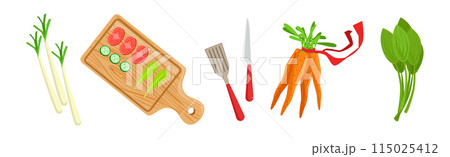 Organic Crop and Vegetable Ingredient for Culinary Vector Set Organic Crop and Vegetable Ingredient for Culinary Vector Set 115025412