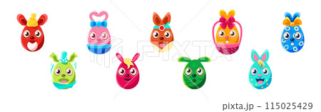 Easter Egg Bunny with Smiling Face and Long Ears Vector Set Easter Egg Bunny with Smiling Face and Long Ears Vector Set 115025429