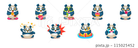 Funny Panda Character Emotion and Different Action Vector Set 115025452