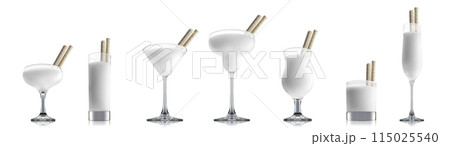 Set of cocktails with decoration from fruits isolated on white background Set of cocktails with decoration from fruits isolated on white background 115025540