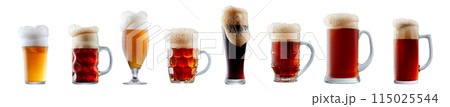 Set of beer cocktails with foam isolated on white background 115025544