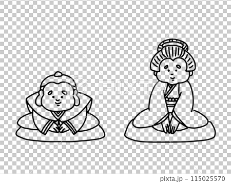 正座をして挨拶をする福助とお福のイラスト 正座をして挨拶をする福助とお福のイラスト 115025570