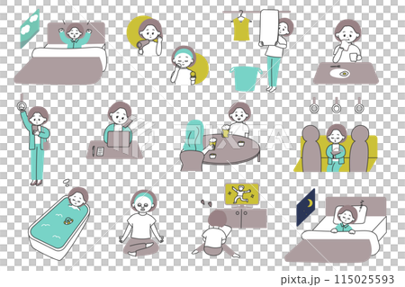 ひとり暮らしの女性の1日のイラスト 115025593
