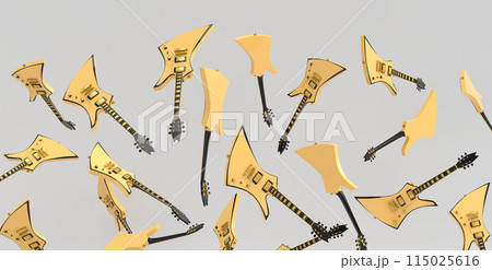 Many of flying acoustic guitars isolated on white background. 115025616