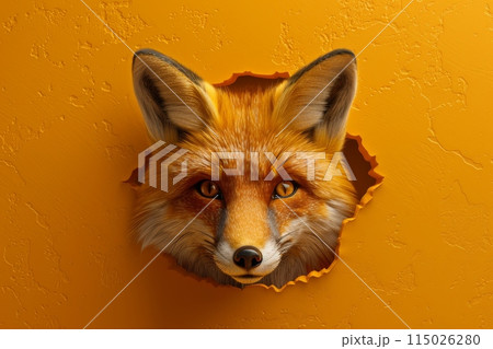 A fox is peeking out of a hole in a wall with Generative AI 115026280