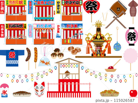 日本のお祭りのアイテムイラストセット 115026587